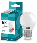 Лампа светодиодная LED 3вт E27 белый матовый шар ECO (LLE-G45-3-230-40-E27) (LLE-G45-3-230-40-E27) IEK