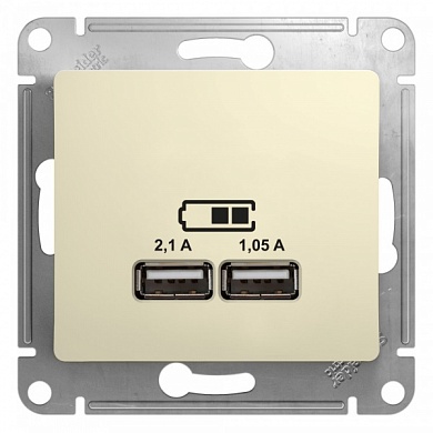 Розетка GLOSSA USB 5В/2100мА 2х5В/1050мА механизм бежевый (GSL000233) Шнейдер Электрик
