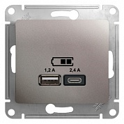 GLOSSA USB РОЗЕТКА A+С, 5В/2,4А, 2х5В/1,2 А, механизм, ПЛАТИНА (GSL001239) Шнейдер Электрик