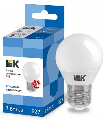 Лампа светодиодная LED 7вт Е27 дневной шар ECO (LLE-G45-7-230-65-E27) (LLE-G45-7-230-65-E27) IEK