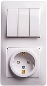 Блок: розетка с заземлением со шторками + выключатель трехклавишный белый (GSL000178) Шнейдер Электрик