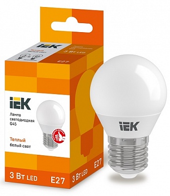 Лампа светодиодная LED 3вт E27 тепло-белый матовый шар ECO (LLE-G45-3-230-30-E27) (LLE-G45-3-230-30-E27) IEK