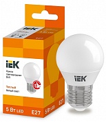 Лампа светодиодная LED 5вт E27 тепло-белый матовый шар ECO (LLE-G45-5-230-30-E27) (LLE-G45-5-230-30-E27) IEK