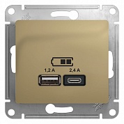 GLOSSA USB РОЗЕТКА A+С, 5В/2,4А, 2х5В/1,2 А, механизм, ТИТАН (GSL000439) Шнейдер Электрик