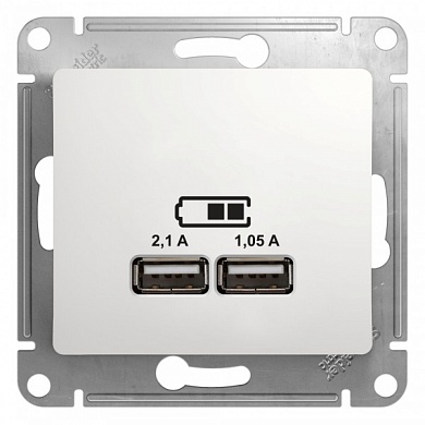 Розетка GLOSSA USB 5В/2100мА 2х5В/1050мА механизм белый (GSL000133) Шнейдер Электрик