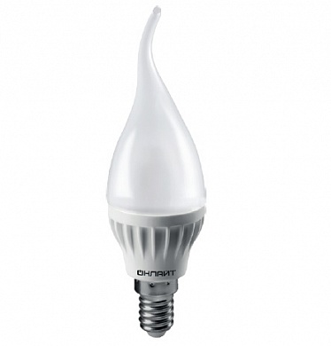 Лампа светодиодная LED 8вт Е14 белый матовая свеча на ветру (61198 OLL-FC37) (20821) ОНЛАЙТ