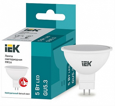 Лампа светодиодная LED 5вт 230в GU5.3 белый ECO (LLE-MR16-5-230-40-GU5) (LLE-MR16-5-230-40-GU5) IEK