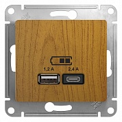 GLOSSA USB РОЗЕТКА A+С, 5В/2,4А, 2х5В/1,2 А, механизм, ДЕРЕВО ДУБ (GSL000539) Шнейдер Электрик