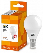 Лампа светодиодная LED 3вт E14 тепло-белый матовый шар ECO (LLE-G45-3-230-30-E14) (LLE-G45-3-230-30-E14) IEK