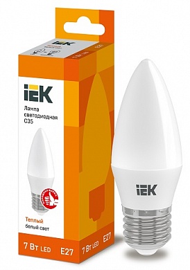 Лампа светодиодная LED 7вт Е27 тепло-белый матовая свеча ECO (LLE-C35-7-230-30-E27) (LLE-C35-7-230-30-E27) IEK