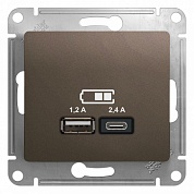 GLOSSA USB РОЗЕТКА A+С, 5В/2,4А, 2х5В/1,2 А, механизм, ШОКОЛАД (GSL000839) Шнейдер Электрик