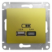 GLOSSA USB РОЗЕТКА A+С, 5В/2,4А, 2х5В/1,2 А, механизм, ФИСТАШКОВЫЙ (GSL001039) Шнейдер Электрик