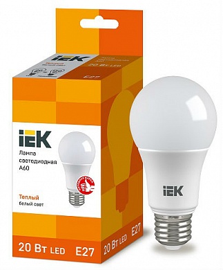Лампа светодиодная LED 20вт Е27 тепло-белый ECO (LLE-A60-20-230-30-E27) (LLE-A60-20-230-30-E27) IEK