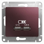Розетка GLOSSA USB 5В/2100мА 2х5В/1050мА механизм баклажановый (GSL001133) Шнейдер Электрик